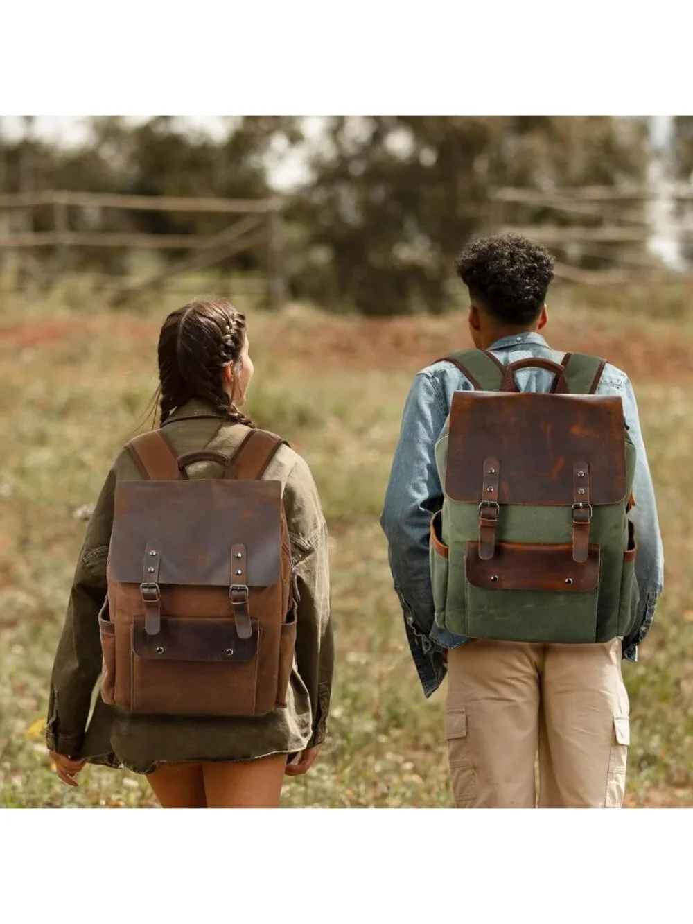 Vintage Waxed Canvas Backpack, Leather Rucksack for Travel & Laptop, 15.6